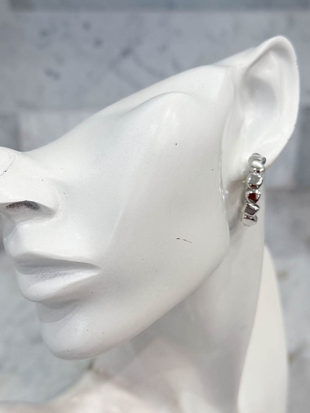 Sterling Silver Pebbled Hoop Earrings - Picture 2 of 10